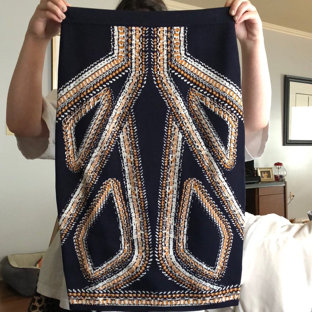 Navy blue knit knee length Jealous Tomato skirt.